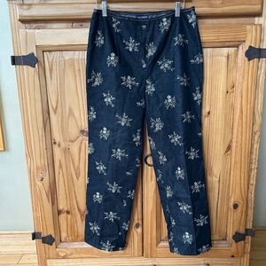 Ann Taylor Black Denim with‎ Tan Floral Embroidery Pants Women's Slacks Size 10
